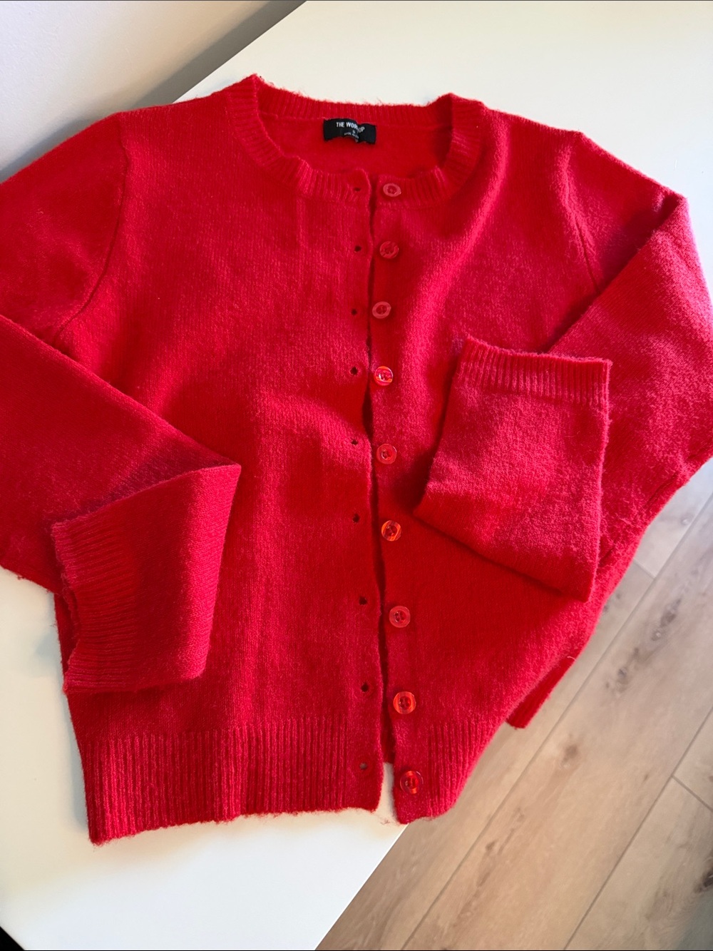 Women’s Red Button-Up Crewneck Cardigan Sweater